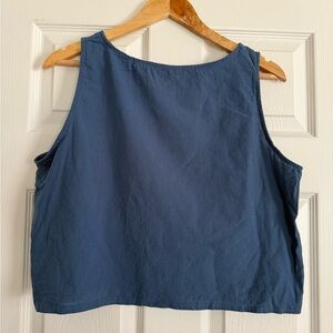 Blue Cropped Tank Top Button Back Boho Minimalist Summer Top Size Medium